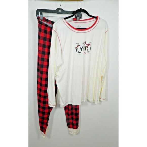 Cuddl Duds Pajamas Women’s Plus Size 2XL 3 Pc Set Polar Bear Plaid Pockets - Picture 9 of 10